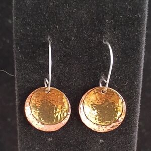 Chic Brass and Copper Hammered Earrings with 925 Wire Hooks